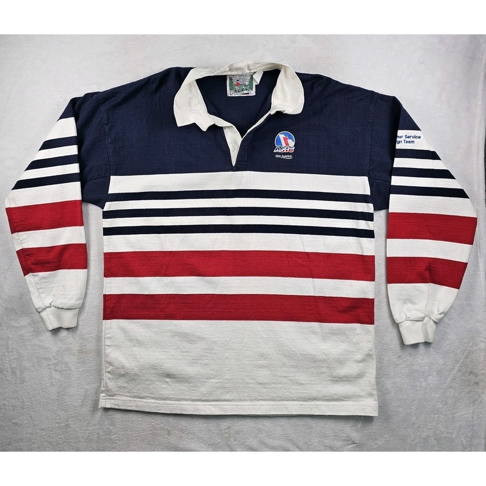 Columbia Knit Rugby Gear Polo Shirt Men XL Stripe Red White Blue USA Embroidered